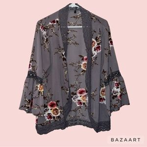 Gray Floral Flowy Top